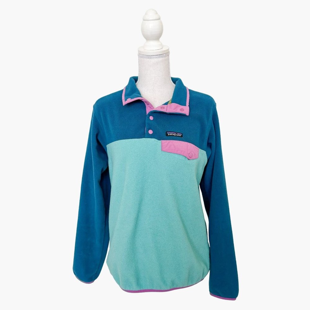 Patagonia Synchilla Snap-T Women's Small Blue Colorblock Fleece Pullover Jacket